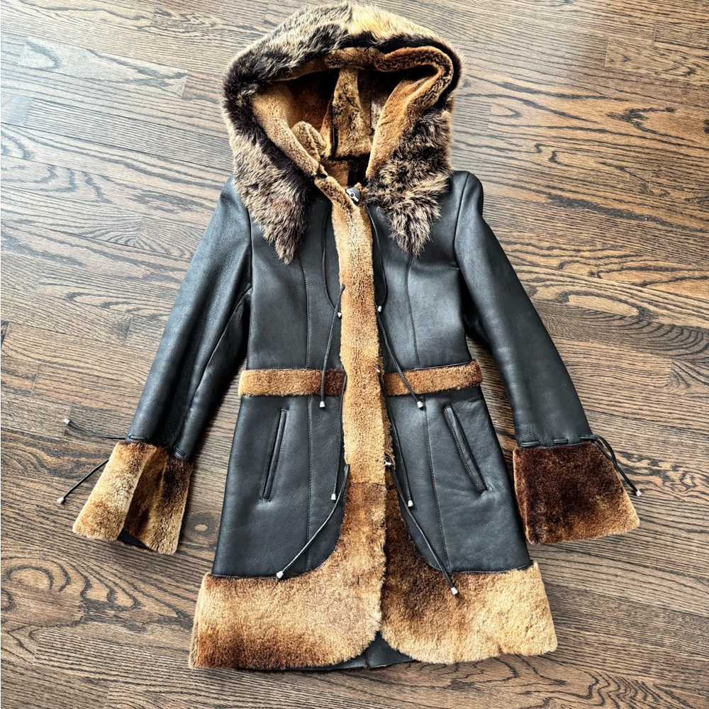 Women's Brown 💯% genuine shearling Fur Trim Coat